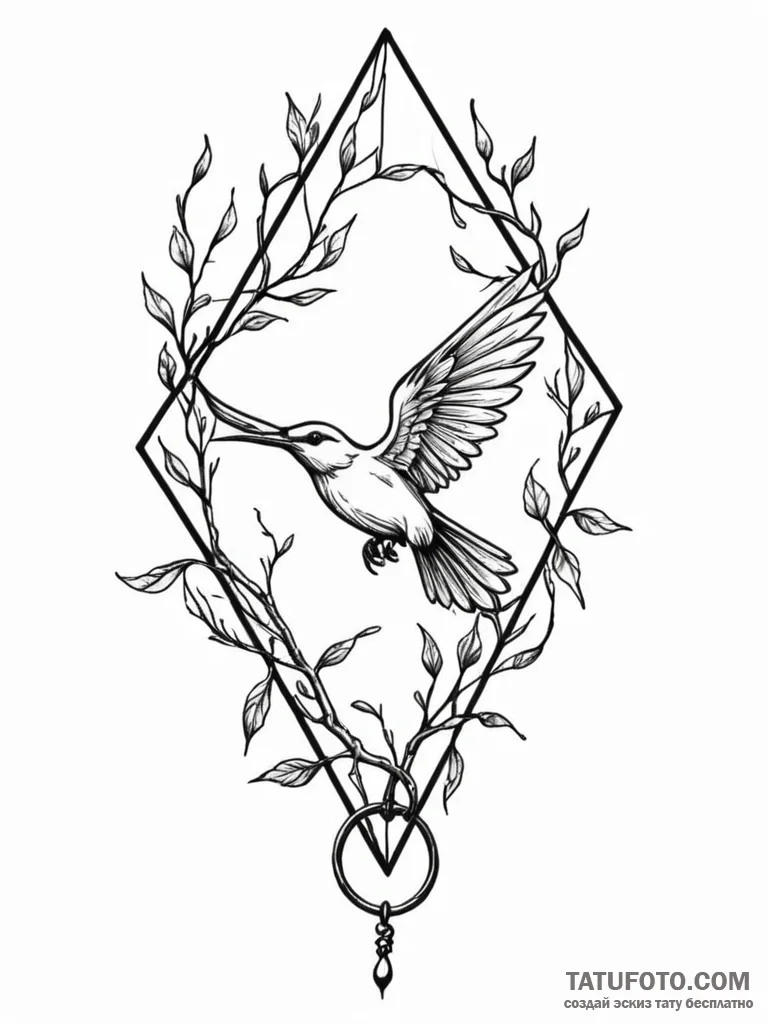 Kite trapped in thorned branches, artistic ta... - эскиз тату (№1751595128_0, 04.07.2025 02:12) — Tatufoto.com