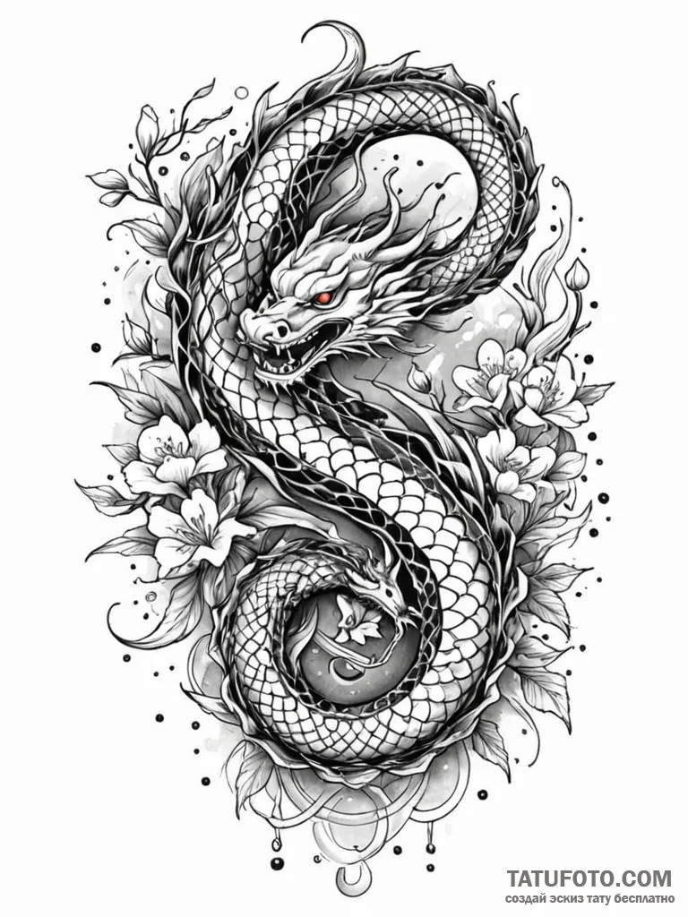 Obsidian serpent weaving through stars, conce... - эскиз тату (№1751595214_0, 04.07.2025 02:13) — Tatufoto.com