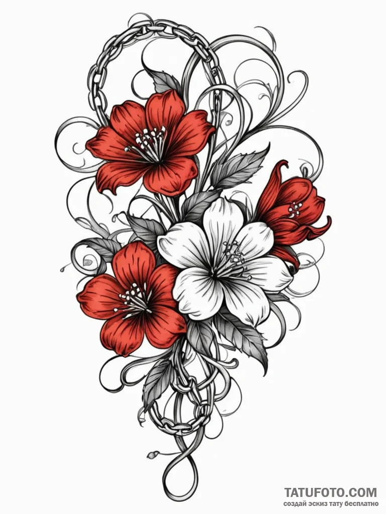Blood flower blooming from chain, tattoo flas... - эскиз тату (№1751596071_0, 04.07.2025 02:27) — Tatufoto.com