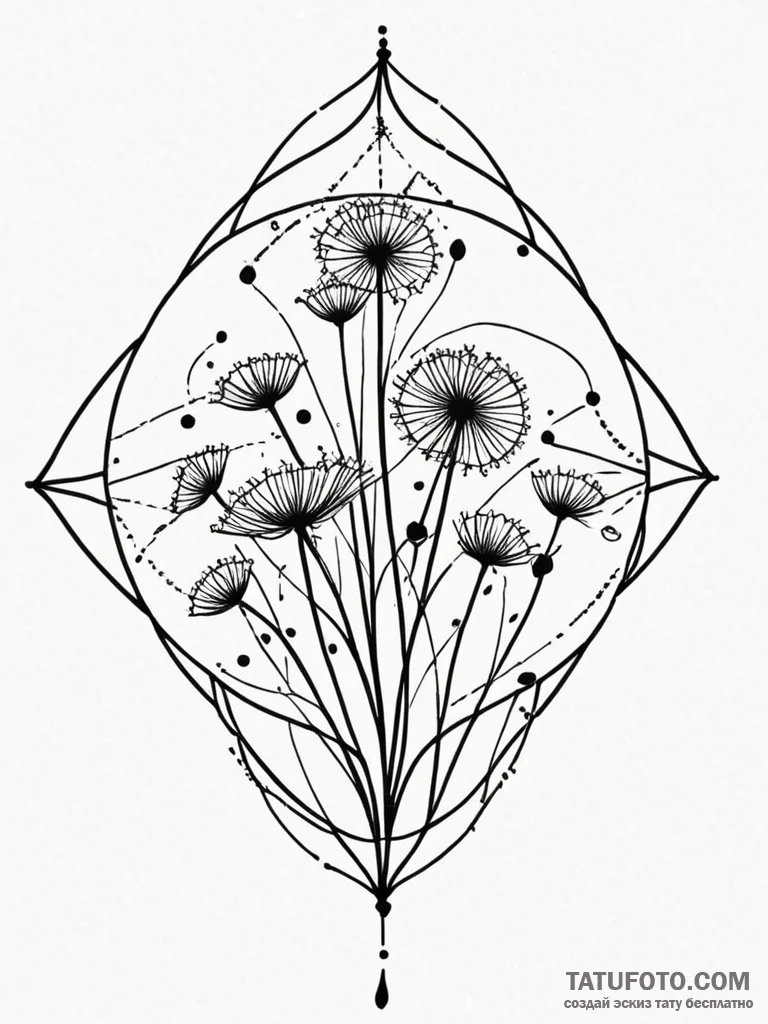 Dandelion seeds blowing in the wind, transfor... - эскиз тату (№1751596329_0, 04.07.2025 02:32) — Tatufoto.com