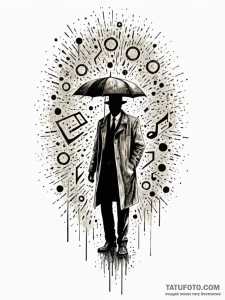 Film noir detective's silhouette in a rain of... - эскиз тату (№1751596416_0, 04.07.2025 02:33) — Tatufoto.com