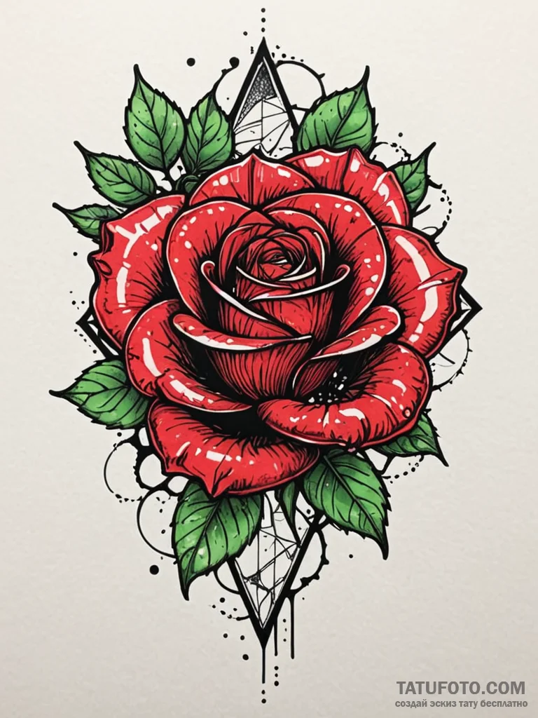 Scarlet rose beneath shattered glass, tattoo… — эскиз тату (№1751596673_0, 04.07.2025 02:37) — Tatufoto.com