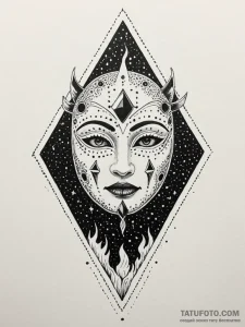 Xenolith mask beneath burning sky, artistic t... - эскиз тату (№1751596939_0, 04.07.2025 02:42) — Tatufoto.com