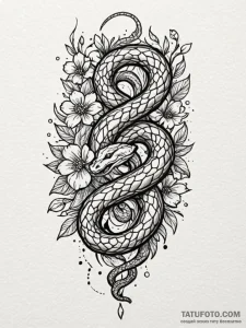 Riftwing serpent beneath celestial bloom, tat... - эскиз тату (№1751597118_0, 04.07.2025 02:45) — Tatufoto.com