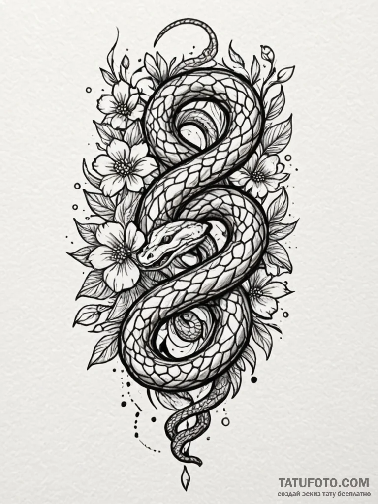 Riftwing serpent beneath celestial bloom, tat... - эскиз тату (№1751597118_0, 04.07.2025 02:45) — Tatufoto.com