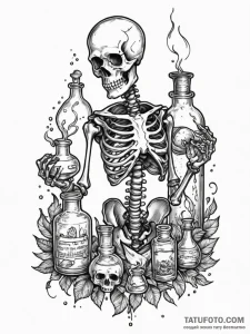 Alchemist skeleton with potion bottles, artis... - эскиз тату (№1751597204_0, 04.07.2025 02:46) — Tatufoto.com