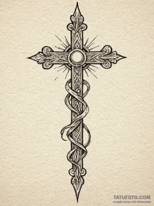 Druid staff crowned in light, tattoo drawing... - эскиз тату (№1751597559_0, 04.07.2025 02:52) — Tatufoto.com