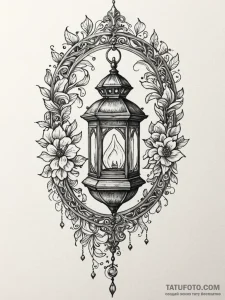 Lantern suspended from bone arch, tattoo draw... - эскиз тату (№1751597821_0, 04.07.2025 02:57) — Tatufoto.com