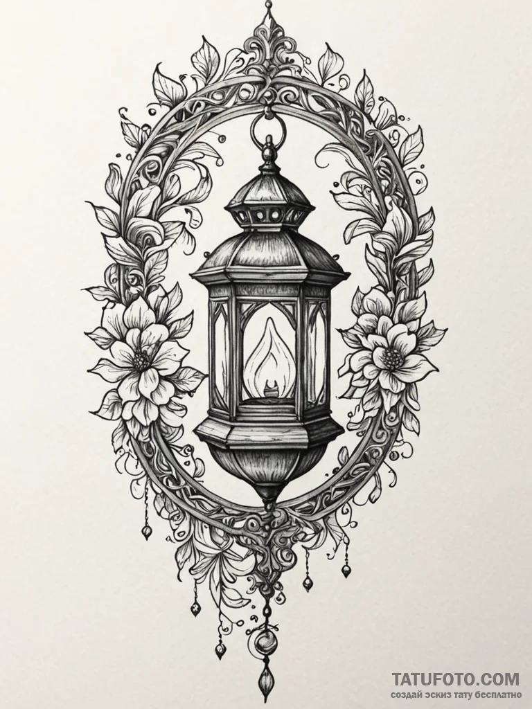Lantern suspended from bone arch, tattoo draw... - эскиз тату (№1751597821_0, 04.07.2025 02:57) — Tatufoto.com