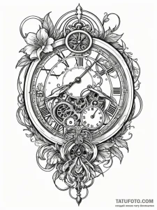 Arm of clock with skeletal hand, tattoo line... - эскиз тату (№1751597908_0, 04.07.2025 02:58) — Tatufoto.com