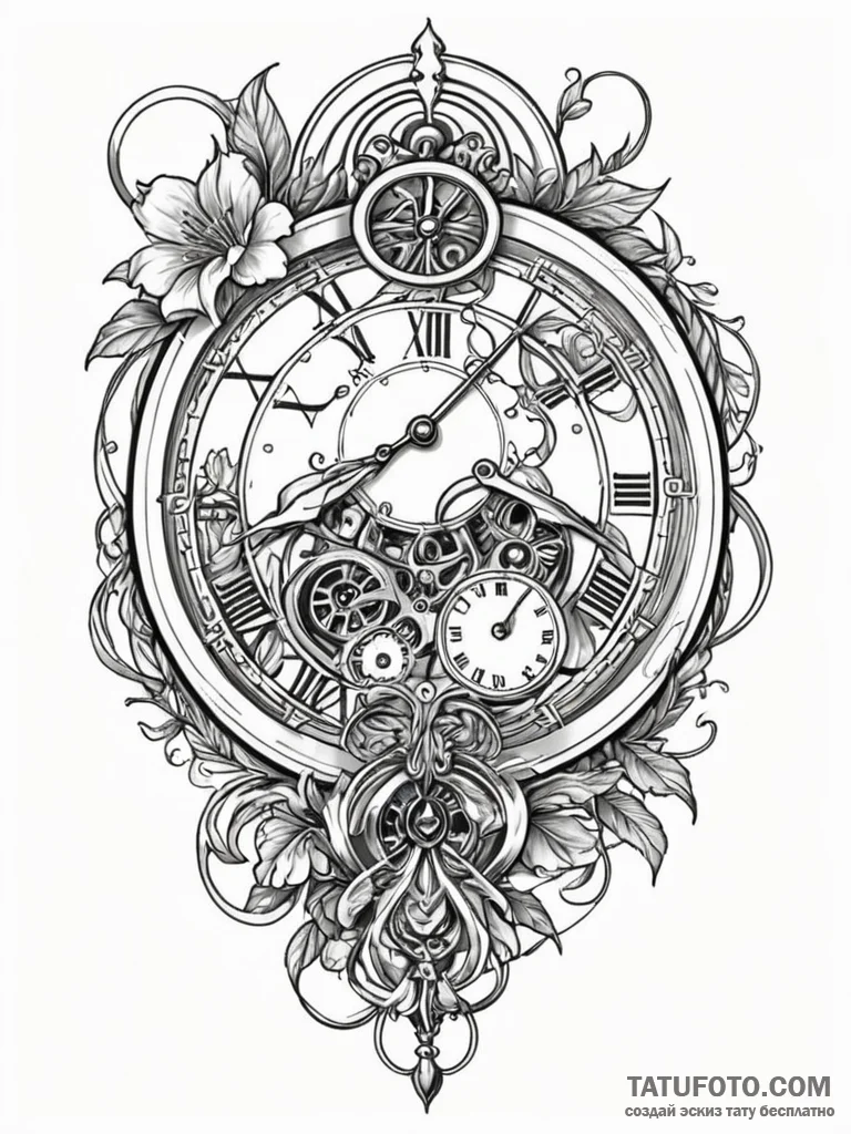 Arm of clock with skeletal hand, tattoo line... - эскиз тату (№1751597908_0, 04.07.2025 02:58) — Tatufoto.com