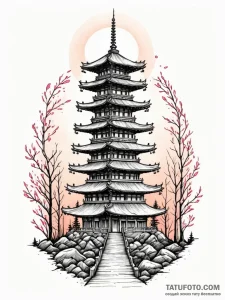 Pagoda with neon lights running up its tiers,... - эскиз тату (№1751597993_0, 04.07.2025 02:59) — Tatufoto.com