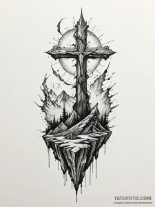 Hidden relic through shattered spire, tattoo... - эскиз тату (№1751598509_0, 04.07.2025 03:08) — Tatufoto.com