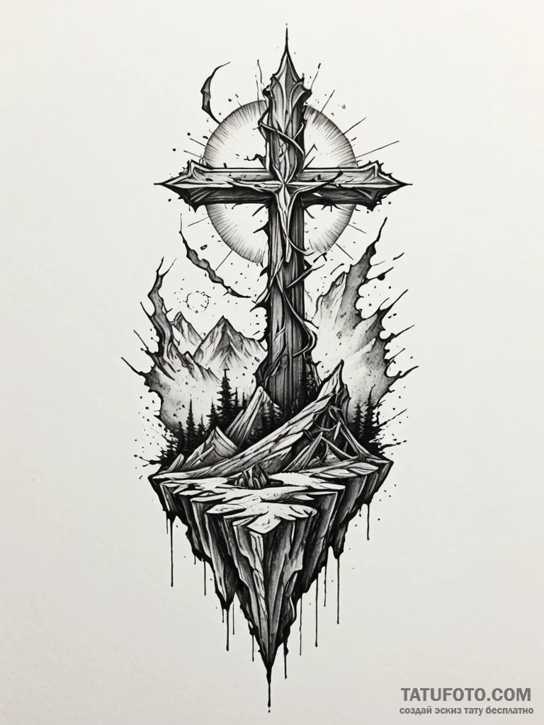 Hidden relic through shattered spire, tattoo... - эскиз тату (№1751598509_0, 04.07.2025 03:08) — Tatufoto.com