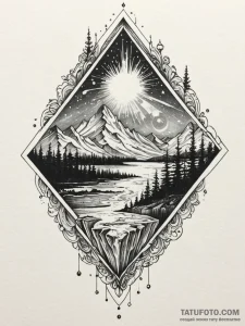 Aurora borealis captured within a clear quart... - эскиз тату (№1751598938_0, 04.07.2025 03:15) — Tatufoto.com