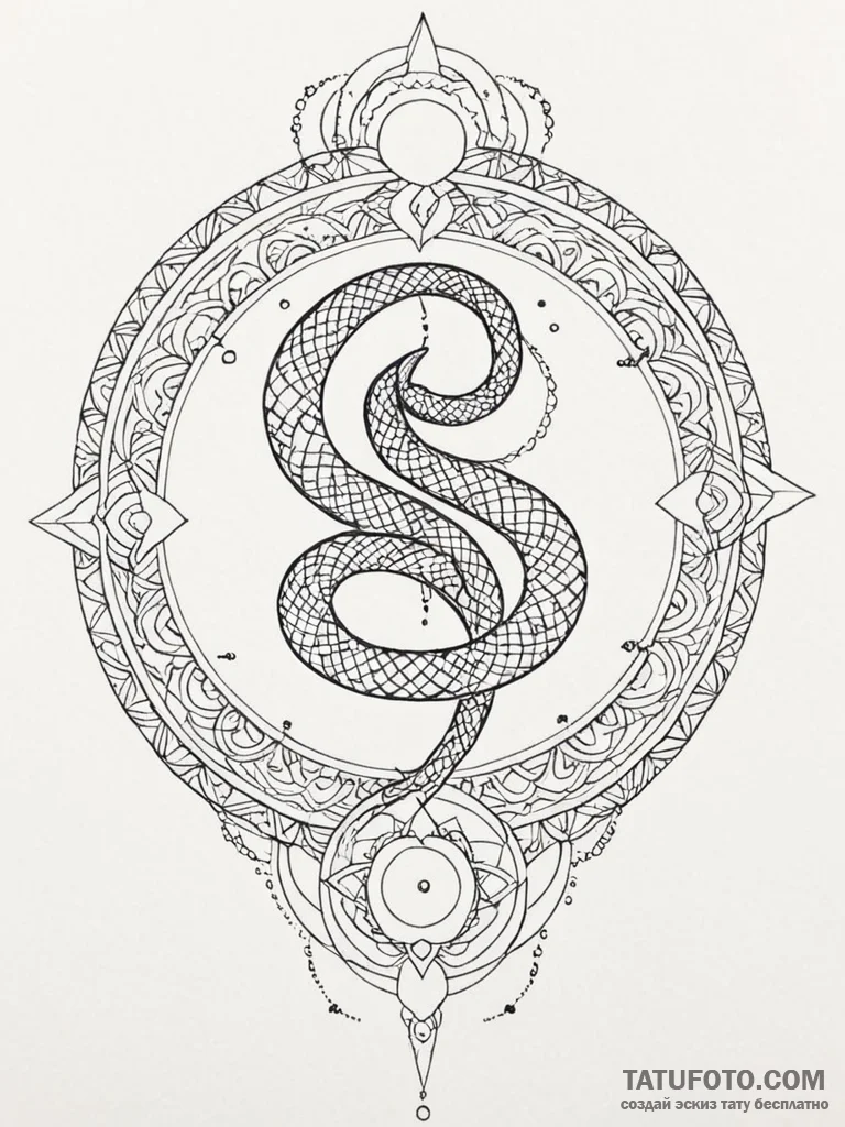 Jewel-encrusted serpent through moon, tattoo... - эскиз тату (№1751599195_0, 04.07.2025 03:19) — Tatufoto.com