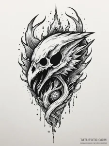Raven skull devouring celestial flame, ink il... - эскиз тату (№1751599709_0, 04.07.2025 03:28) — Tatufoto.com