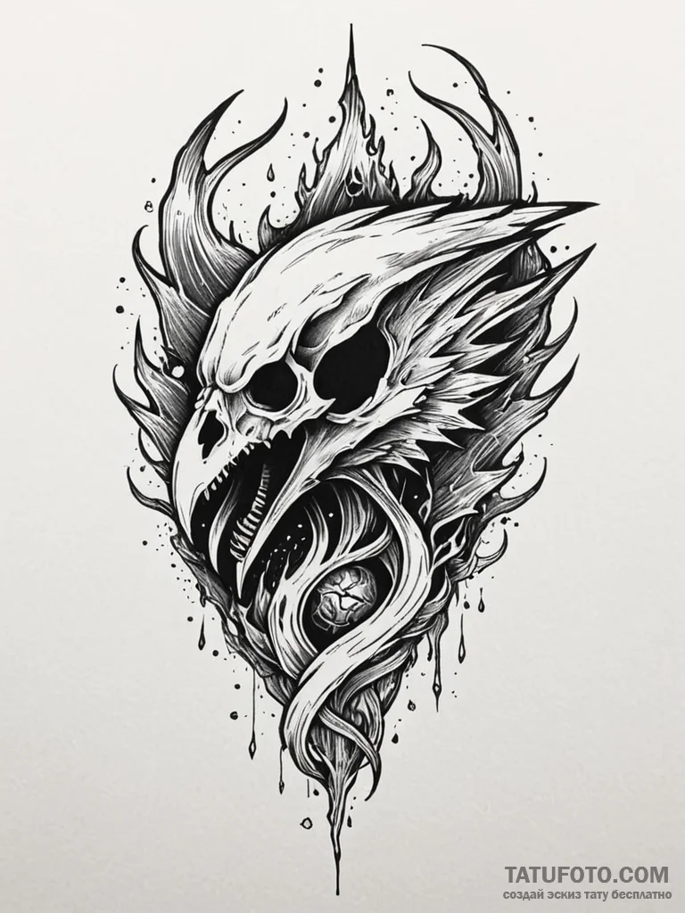 Raven skull devouring celestial flame, ink il... - эскиз тату (№1751599709_0, 04.07.2025 03:28) — Tatufoto.com