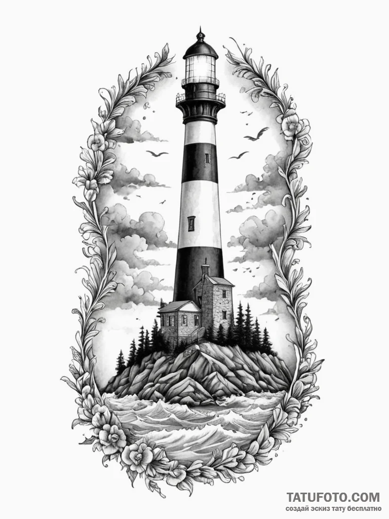 Lighthouse beam cutting through a dense fog,... - эскиз тату (№1751600057_0, 04.07.2025 03:34) — Tatufoto.com