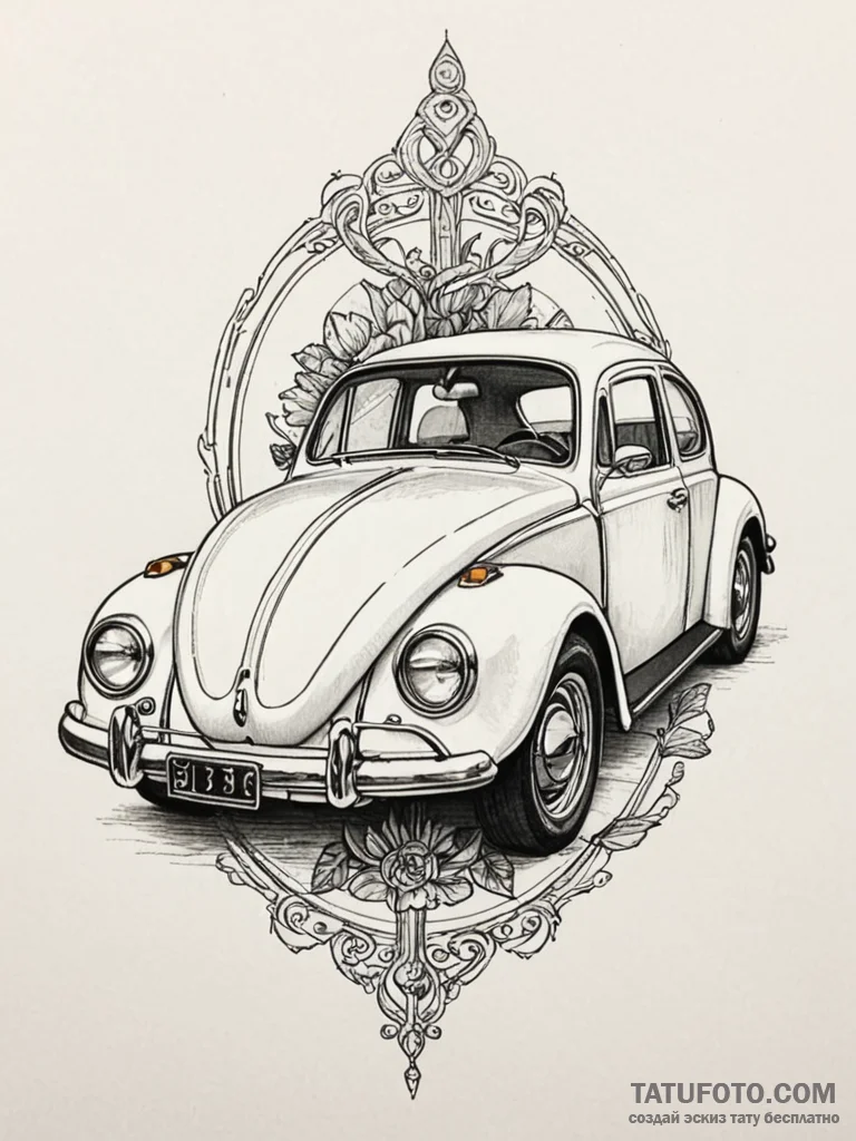 Vw beetle car, classic profile, concept art f... - эскиз тату (№1751600490_0, 04.07.2025 03:41) — Tatufoto.com