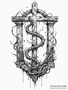 Jagged serpent beneath shattered gate, tattoo... - эскиз тату (№1751600837_0, 04.07.2025 03:47) — Tatufoto.com