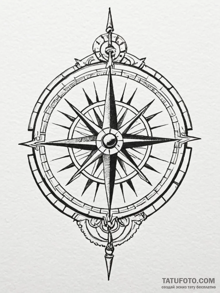 A norse compass (vegvisir), ink illustration… — эскиз тату (№1751601093_0, 04.07.2025 03:51) — Tatufoto.com