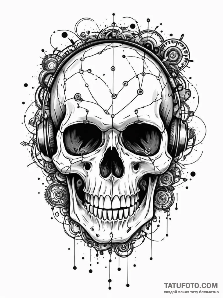 Atomic skull with circuitry, tattoo drawing o... - эскиз тату (№1751601523_0, 04.07.2025 03:58) — Tatufoto.com