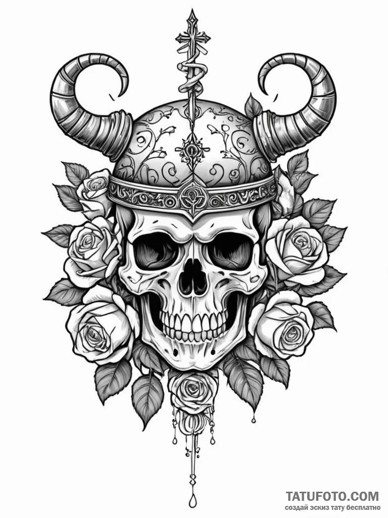 Ancient helm fused with bone, concept art for... - эскиз тату (№1751601695_0, 04.07.2025 04:01) — Tatufoto.com