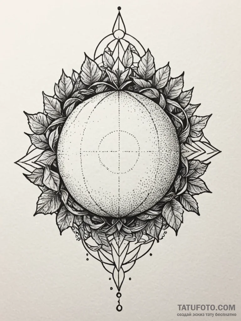 Woven orb crowned in ivy, ink illustration fo... - эскиз тату (№1751601780_0, 04.07.2025 04:03) — Tatufoto.com