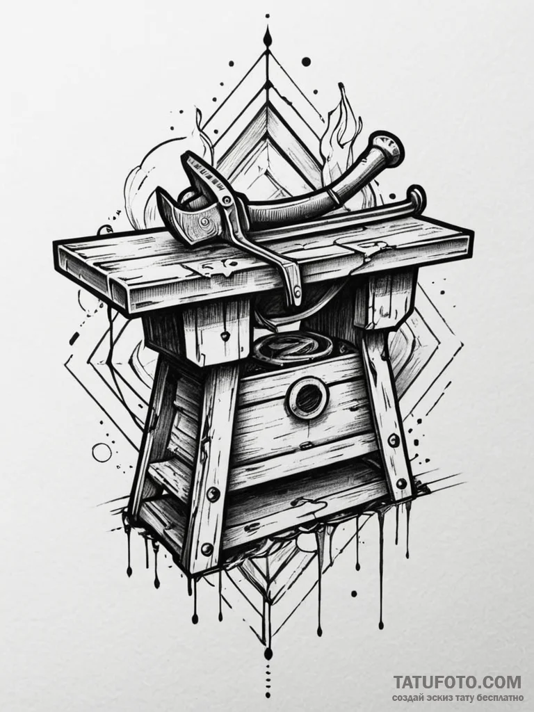 A detailed beellows and anvil for a blacksmit... - эскиз тату (№1751602210_0, 04.07.2025 04:10) — Tatufoto.com