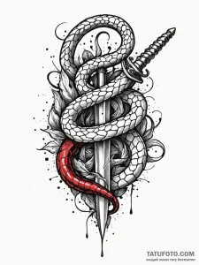 Ruby-eyed serpent coiled around a dagger, tat... - эскиз тату (№1751602296_0, 04.07.2025 04:11) — Tatufoto.com