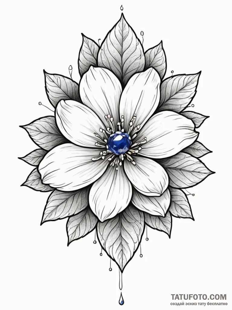 Sapphire flower blooming through frost, ink i... - эскиз тату (№1751602383_0, 04.07.2025 04:13) — Tatufoto.com