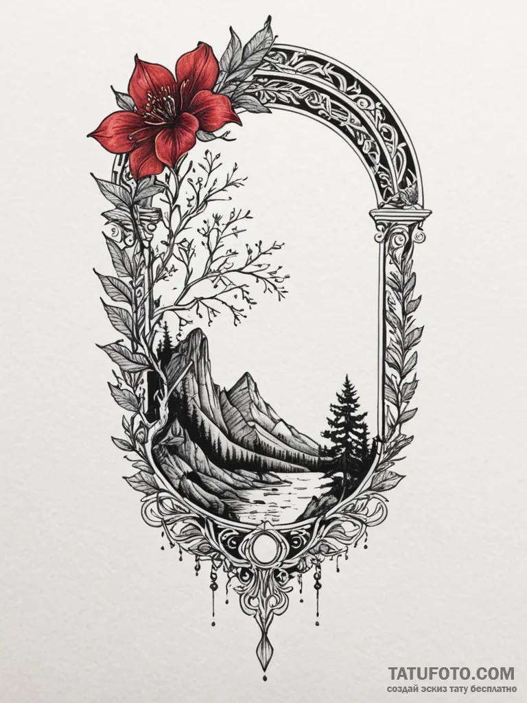 Leaf blade beneath spectral arch, tattoo draw... - эскиз тату (№1751602641_0, 04.07.2025 04:17) — Tatufoto.com