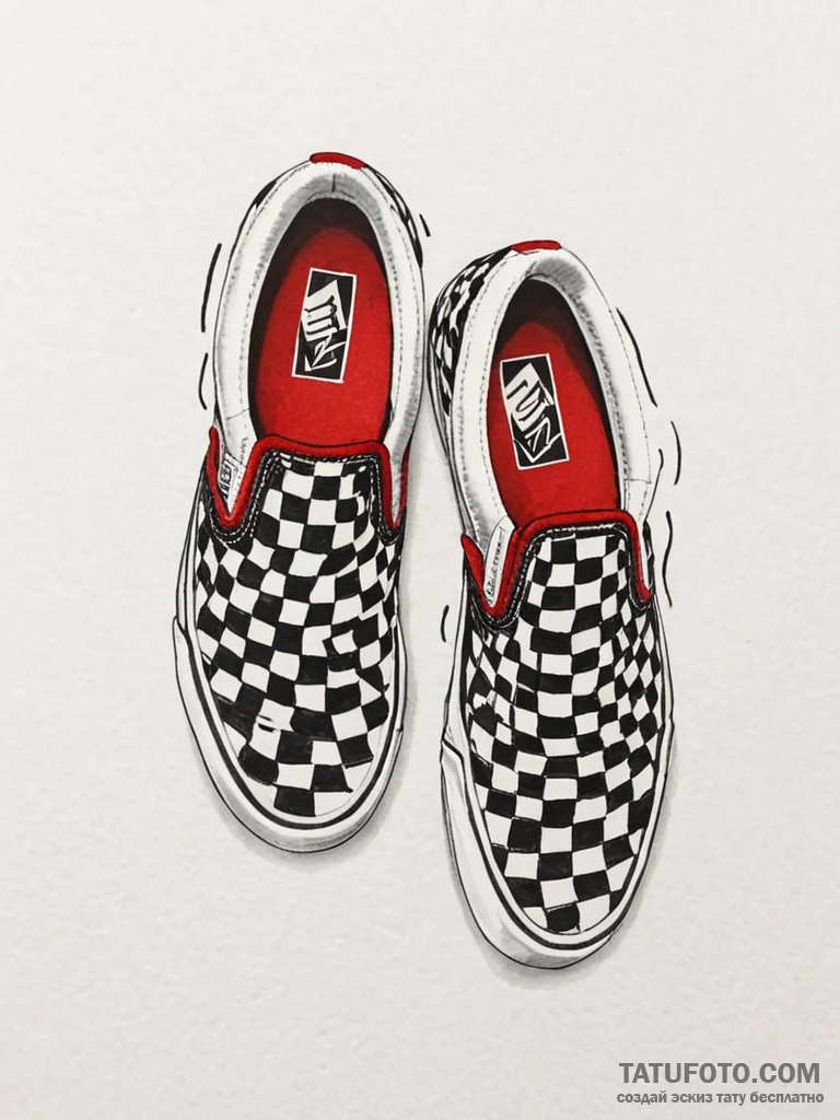 Vans checkerboard pattern slip-on shoe, tatto... - эскиз тату (№1751602727_0, 04.07.2025 04:18) — Tatufoto.com