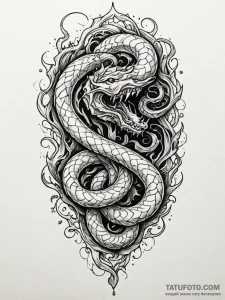 Hallowed serpent devouring light, tattoo line... - эскиз тату (№1751602899_0, 04.07.2025 04:21) — Tatufoto.com