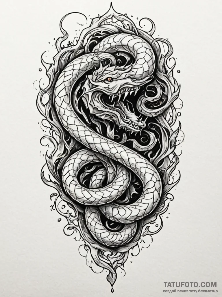 Hallowed serpent devouring light, tattoo line… — эскиз тату (№1751602899_0, 04.07.2025 04:21) — Tatufoto.com