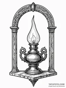 Oil lamp beneath cracked arch, artistic tatto... - эскиз тату (№1751603502_0, 04.07.2025 04:31) — Tatufoto.com