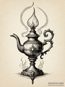 Ifrit emerging from a magic lamp, ink illustr... - эскиз тату (№1751603932_0, 04.07.2025 04:38) — Tatufoto.com