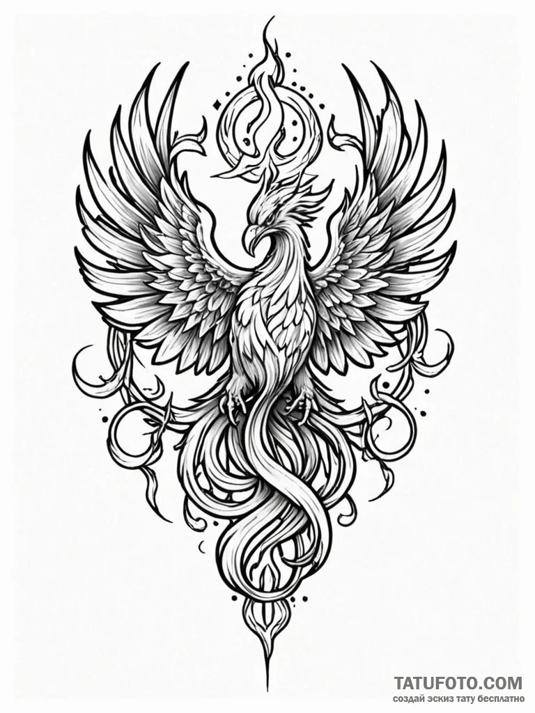 Phoenix flame devouring sigil, tattoo flash s... - эскиз тату (№1751604018_0, 04.07.2025 04:40) — Tatufoto.com