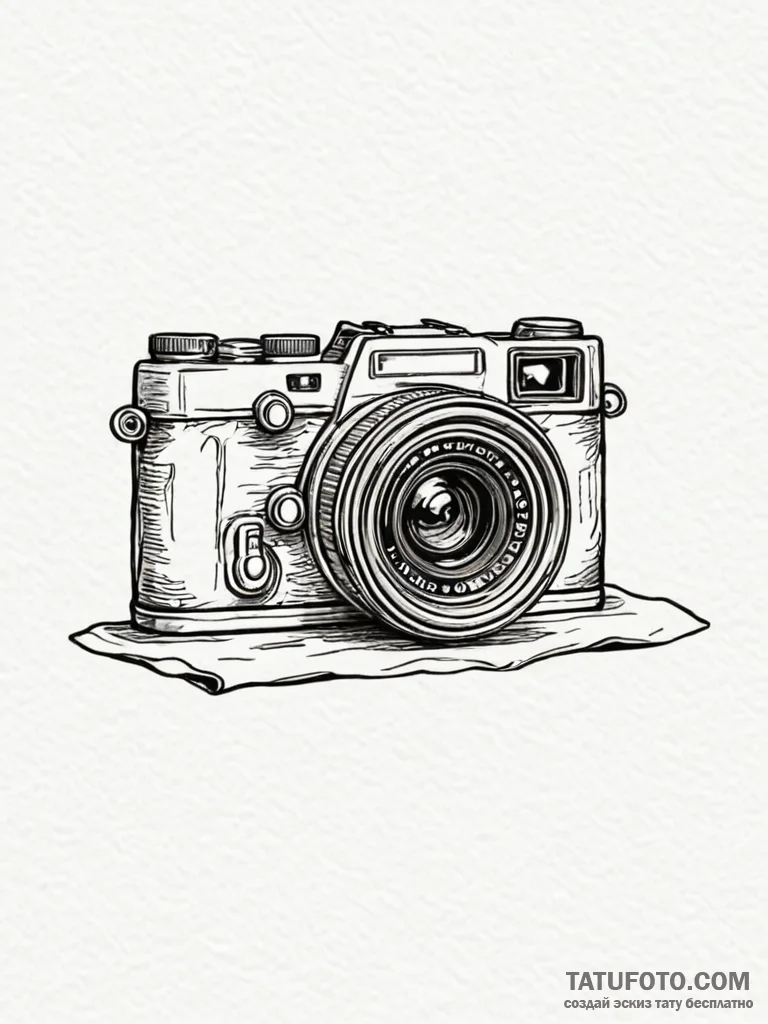 Camera, concept art for tattoo, on a clean wh... - эскиз тату (№1751604536_0, 04.07.2025 04:48) — Tatufoto.com