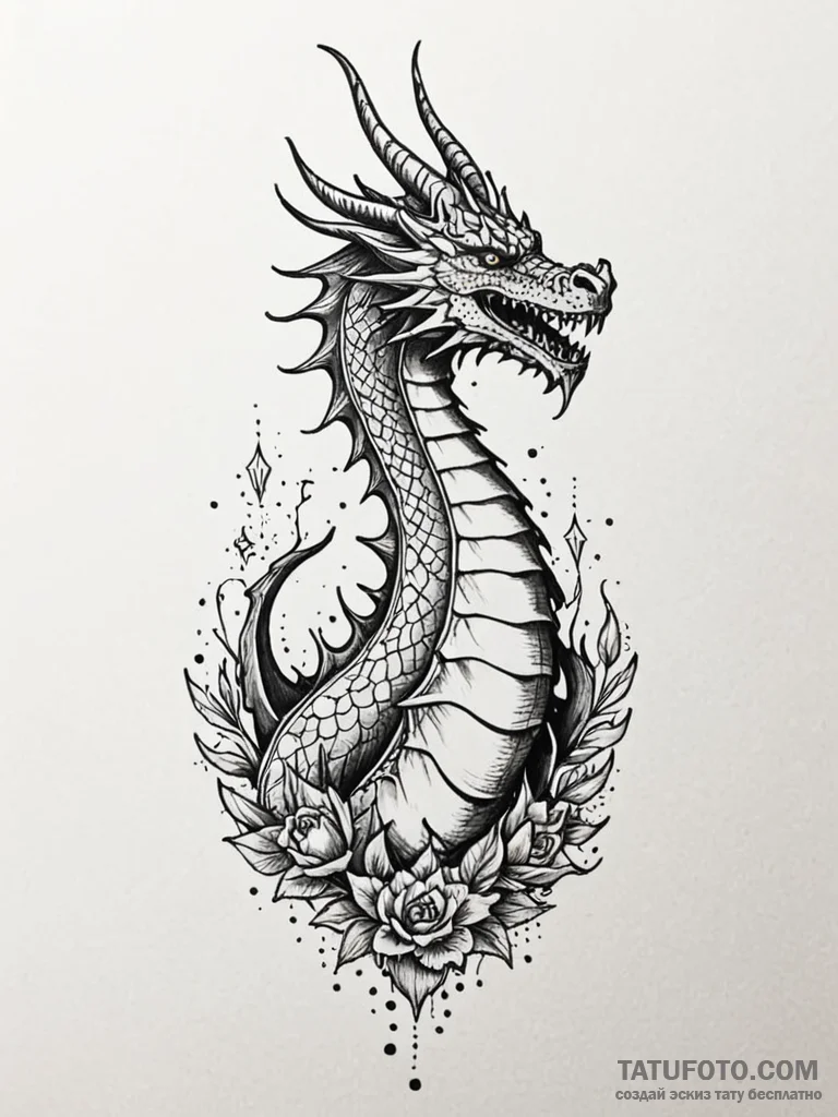 Dragon spire crowned with stars, tattoo sketc… — эскиз тату (№1751604709_0, 04.07.2025 04:51) — Tatufoto.com