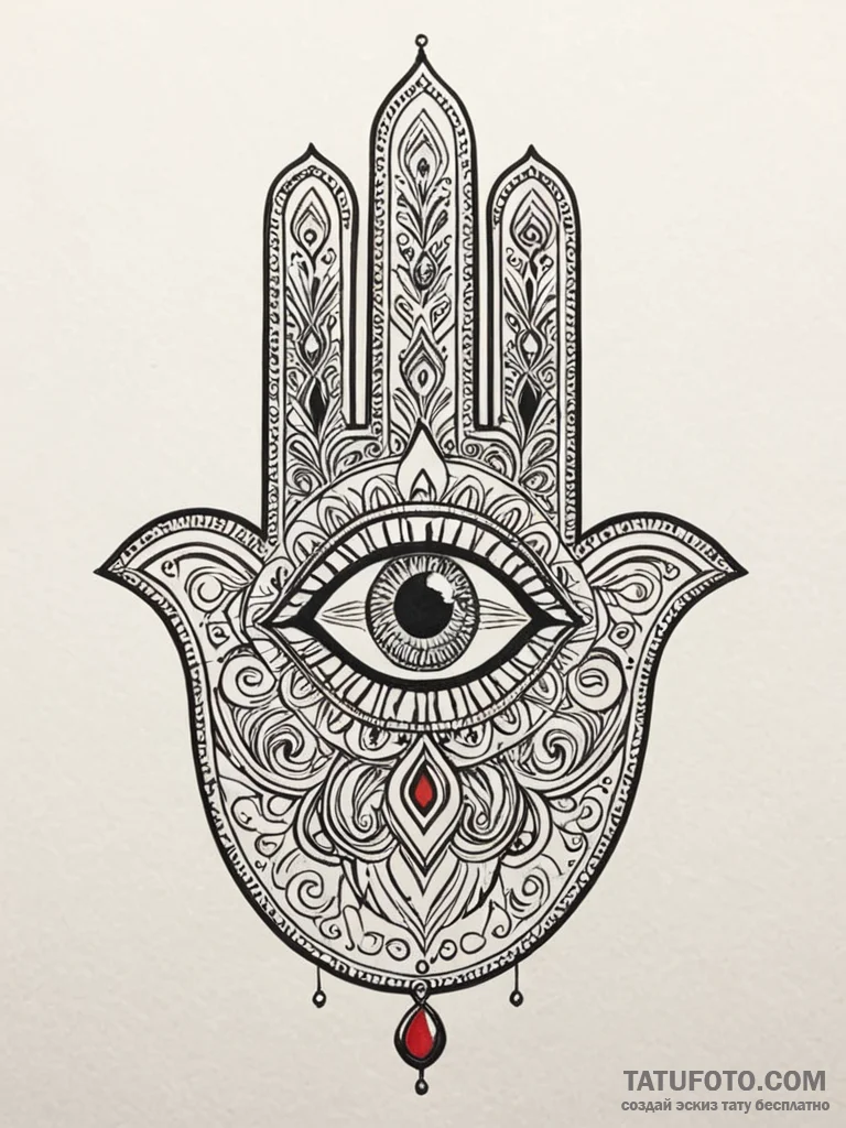 Hamsa hand with an eye that weeps starlight,… — эскиз тату (№1751604795_0, 04.07.2025 04:53) — Tatufoto.com