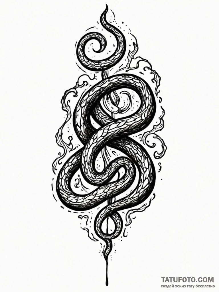 Burning seal with twin serpents, tattoo sketc... - эскиз тату (№1751605055_0, 04.07.2025 04:57) — Tatufoto.com