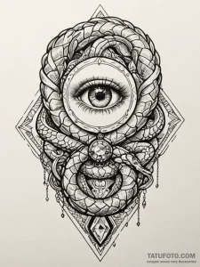 Art deco serpent with jewel eyes, tattoo line... - эскиз тату (№1751605753_0, 04.07.2025 05:09) — Tatufoto.com