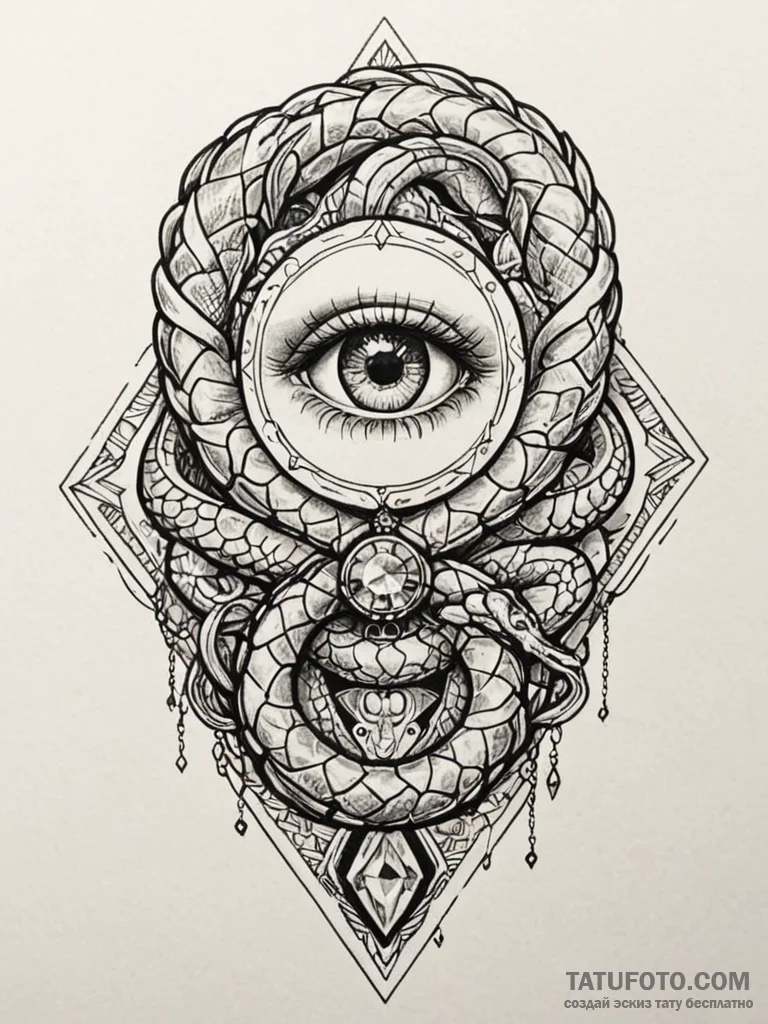 Art deco serpent with jewel eyes, tattoo line... - эскиз тату (№1751605753_0, 04.07.2025 05:09) — Tatufoto.com