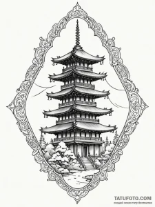 Pagoda with neon lights running up its tiers,... - эскиз тату (№1751605931_0, 04.07.2025 05:12) — Tatufoto.com