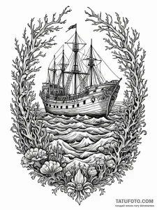 Wreck of a ship on the ocean floor, now a cor... - эскиз тату (№1751606280_0, 04.07.2025 05:18) — Tatufoto.com
