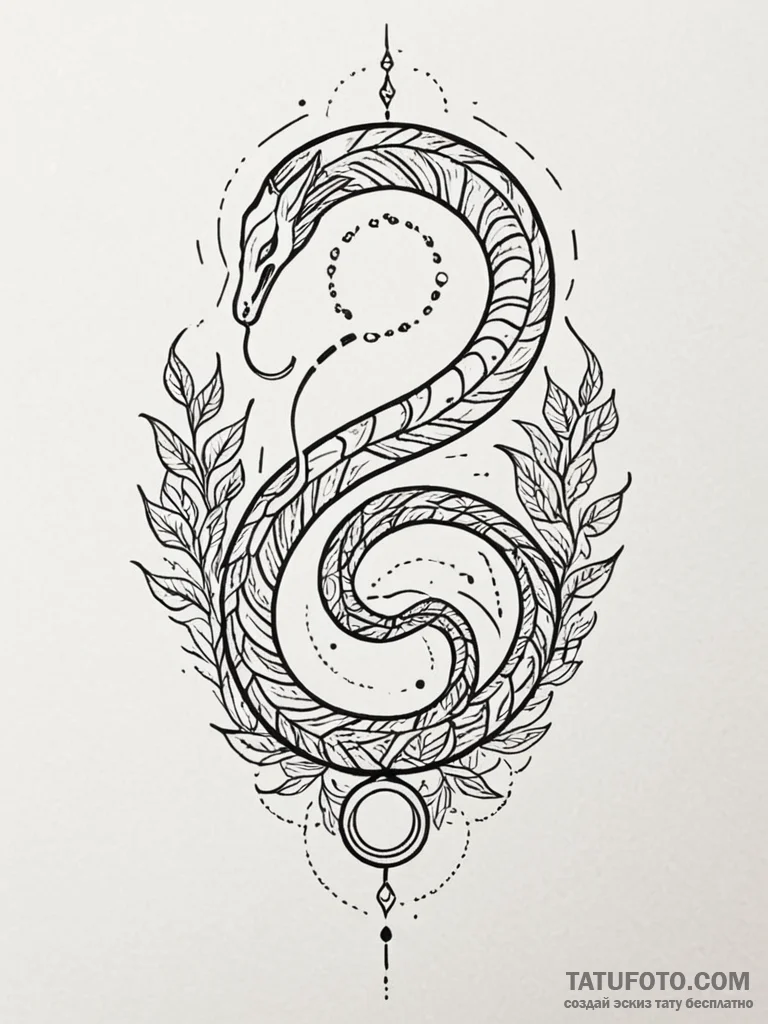 Arcane serpent with glowing eyes, tattoo flas... - эскиз тату (№1751606934_0, 04.07.2025 05:28) — Tatufoto.com