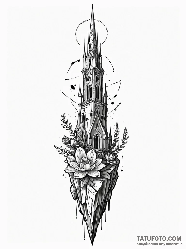 Quartz bloom through fractured spire, artisti... - эскиз тату (№1751607108_0, 04.07.2025 05:31) — Tatufoto.com