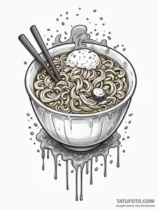 A neon ramen shop sign in the rain, tattoo sk... - эскиз тату (№1751607371_0, 04.07.2025 05:36) — Tatufoto.com